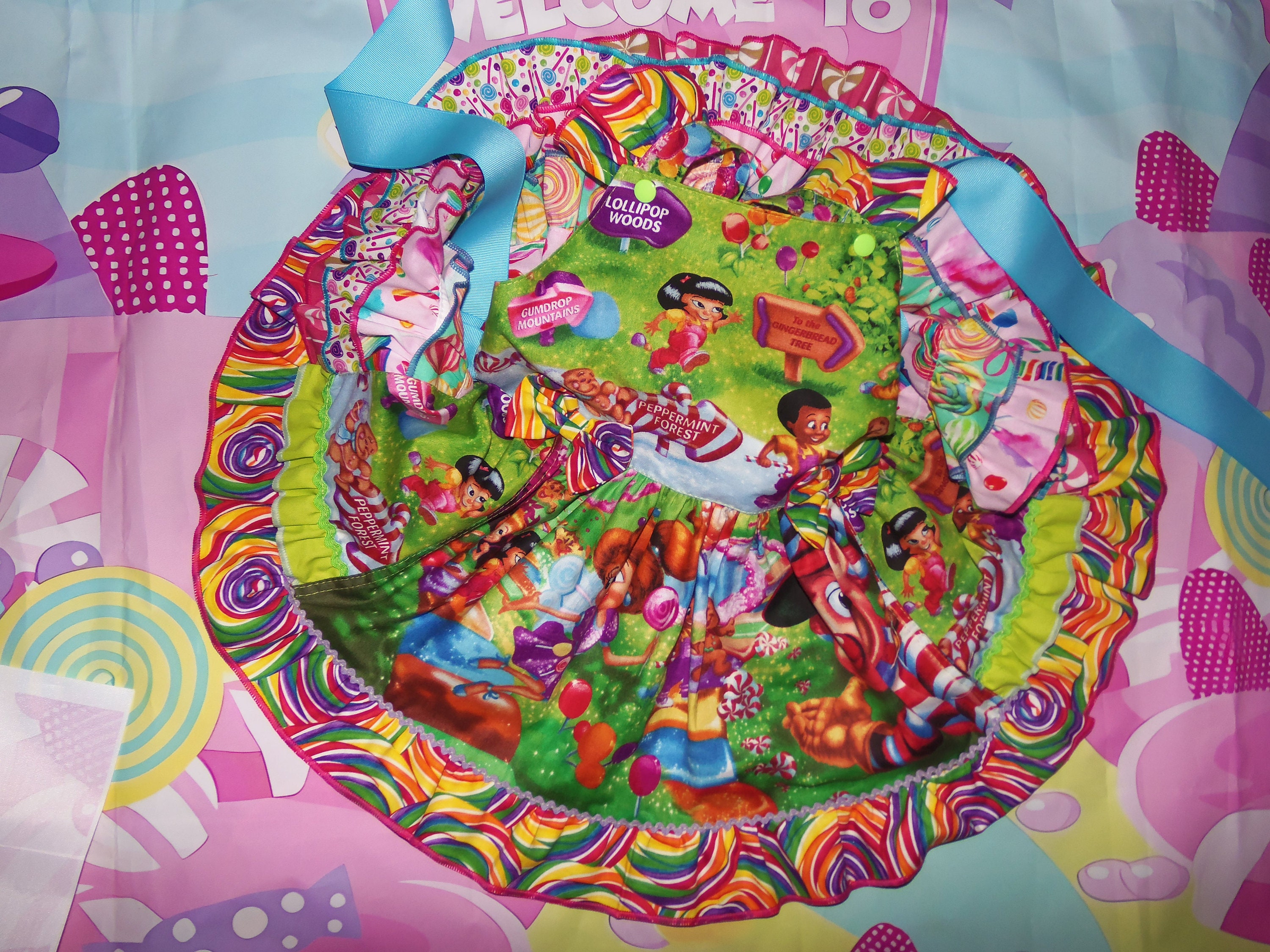 Candyland  Vintage fabric Dress and bow