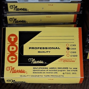 Vintage 1971 NOS Nassau brand TDC C60 magnetic cassette tapes; as described; LOT of 5 tapes.