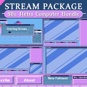 Animated 90s Retro Computer Twitch Aesthetic Bundle | Twitch | Overlay | Stream | Scenes | Offline | Alerts | Retro