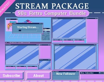 Animated 90s Retro Computer Twitch Aesthetic Bundle | Twitch | Overlay | Stream | Scenes | Offline | Alerts | Retro