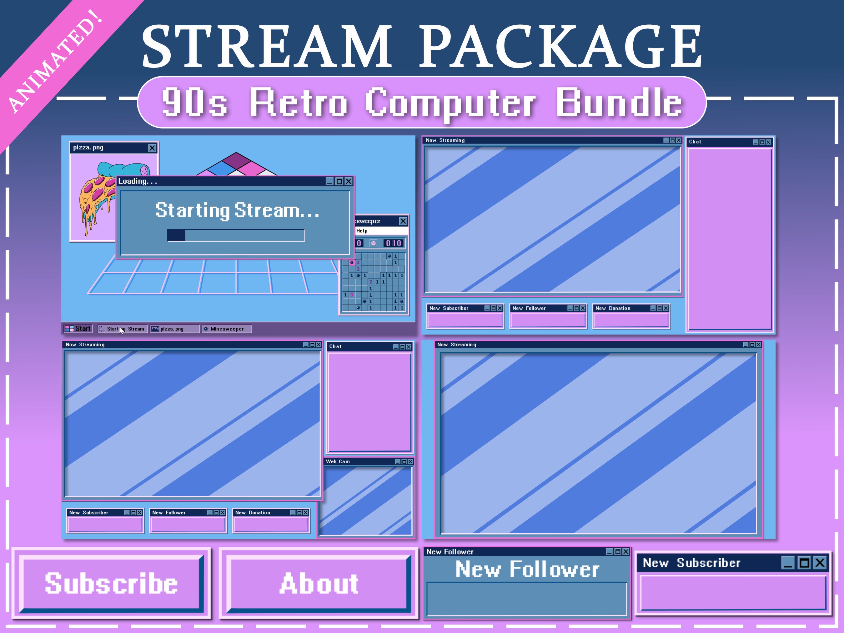 Animated 90s Retro Computer Twitch Aesthetic Bundle Twitch Overlay