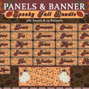 Twitch Spooky Fall Banner and Panels | Stream Decor | Stream | Autumn | Leaf | Ghost | Cozy | Cat