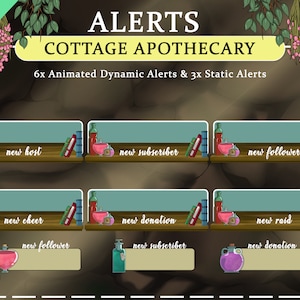 Animated Cottage Apothecary Alerts | Twitch | Youtube | Facebook Gaming | Stream | Witch | Plants | Potions | DnD