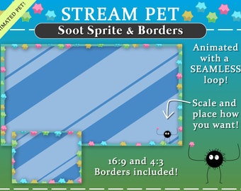 Animated Soot Sprite Pet Twitch Aesthetic Overlay | Ingame & Just Chatting | Youtube | Facebook | Stream | Borders | Pet | Anime