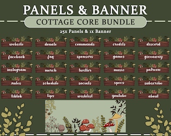 Twitch Cottage Core Banner and Panels | Stream Decor | Cottagecore | Mushroom | Plants | Green