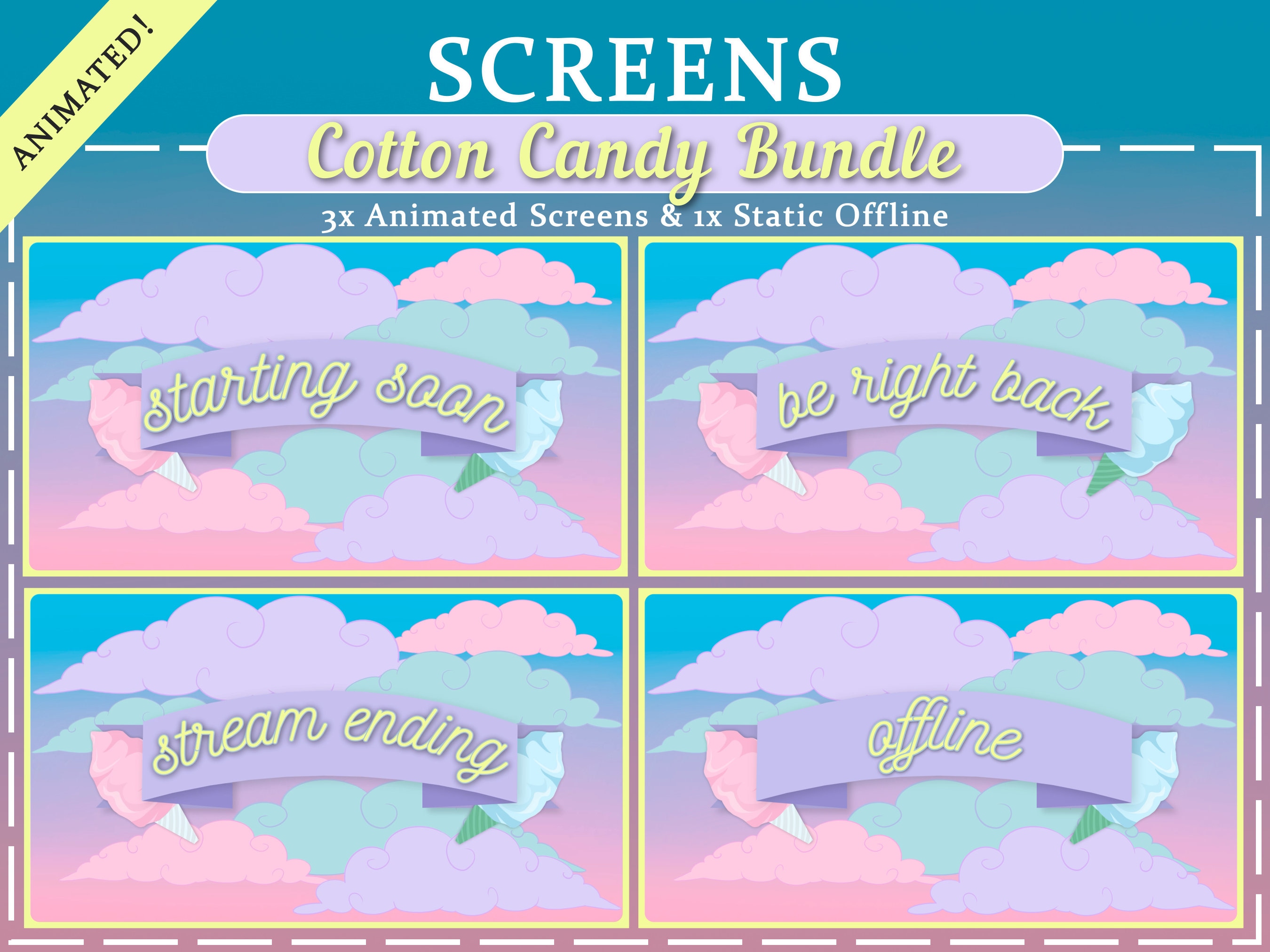 Animated Cotton Candy Twitch Aesthetic Bundle | Screens | Twitch ...