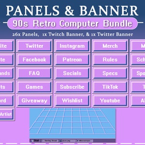 Twitch 90s Retro Computer Banner and Panels | Streaming Setup | About | Stream | Subscribe | Nostalgia | Retro