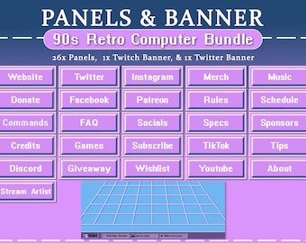 Twitch 90s Retro Computer Banner and Panels | Streaming Setup | About | Stream | Subscribe | Nostalgia | Retro