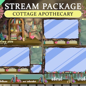 Animated Cottage Apothecary Twitch Aesthetic Bundle | Screens | Twitch | Overlay | Stream | Alerts | Witch | Plants | Potions | DnD