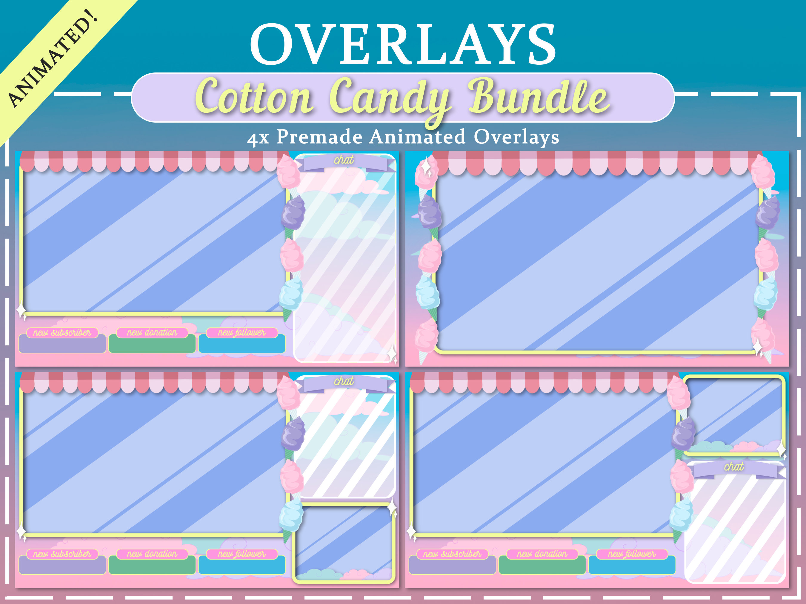 Animated Cotton Candy Twitch Aesthetic Bundle | Screens | Twitch ...