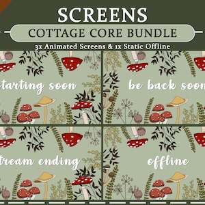 Animated Cottage Core Screens | Twitch | Youtube | Overlay | Stream | Plants | Mushroom | Cute | Cottagecore | Green