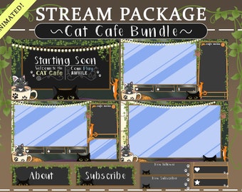 Animated Cat Cafe Twitch Aesthetic Bundle | Twitch | Overlay | Stream | Scenes | Offline | Alerts | Cats | Cozy | Coffee | Café