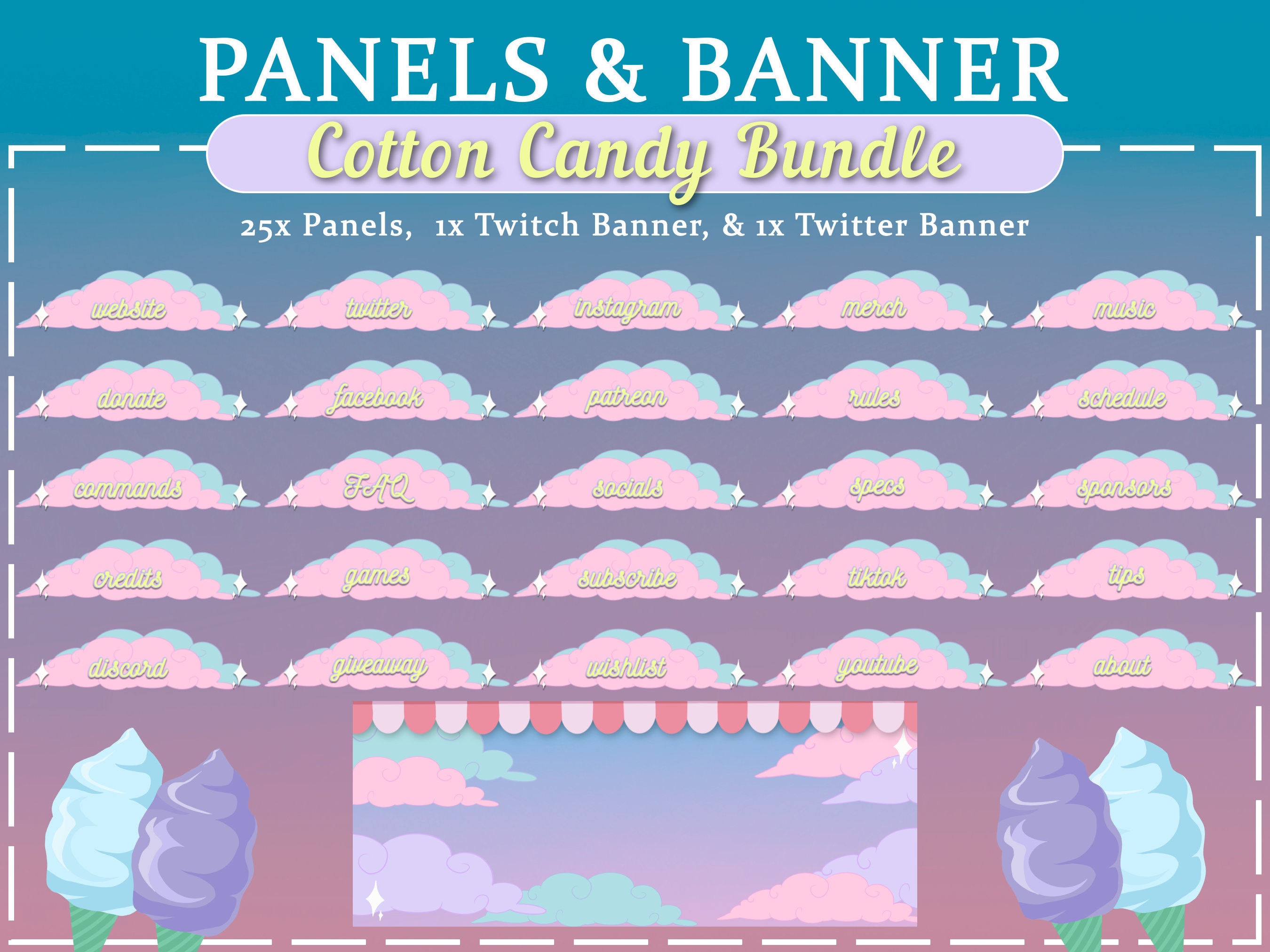 Animated Cotton Candy Twitch Aesthetic Bundle | Screens | Twitch ...
