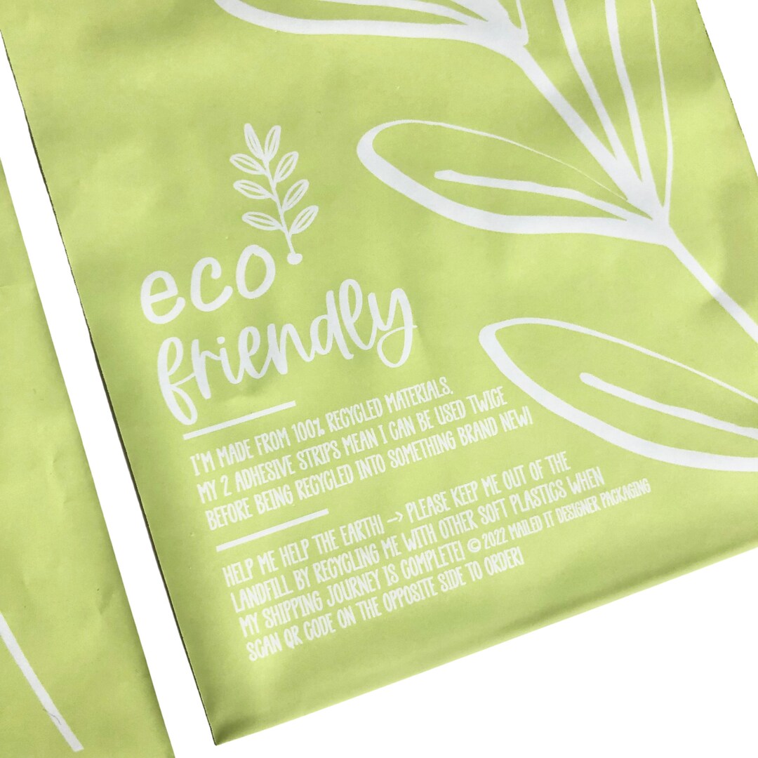 Eco Friendly Green 6x9 100 Recycled Plastic Mailers, Reusable Double