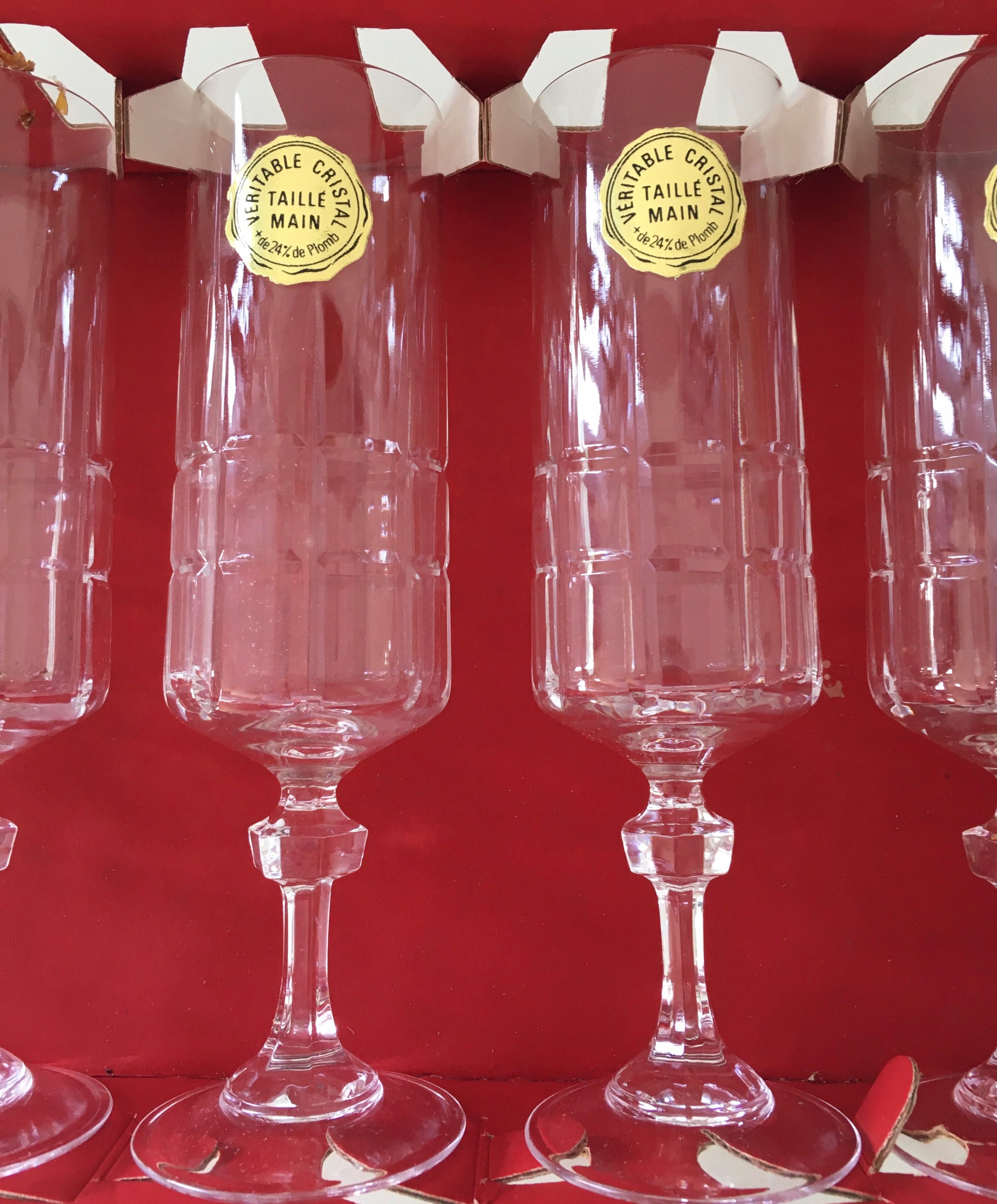Lot de 6 Flûtes à Champagne en Cristal Plomb 24 % Taillé Main France