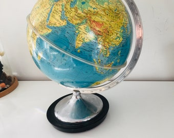 Ancien globe terrestre Français Grange-Bateliere Paris 1973 vintage