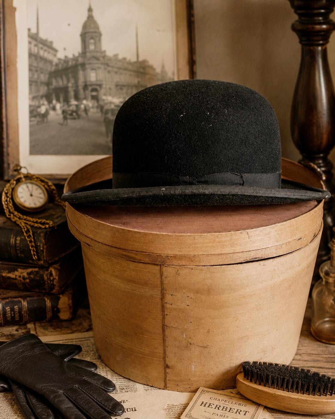 Antique bowler hat, Maison Peter - Mulhouse - circa 1900/1930 - with wooden box