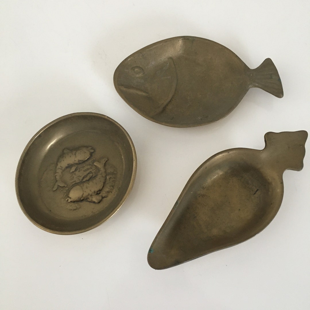 Old Vintage Brass Ashtray Set Etsy