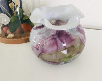 Blown glass trilobed lip ball vase Le Bleis - Les verrièrs de Maure France