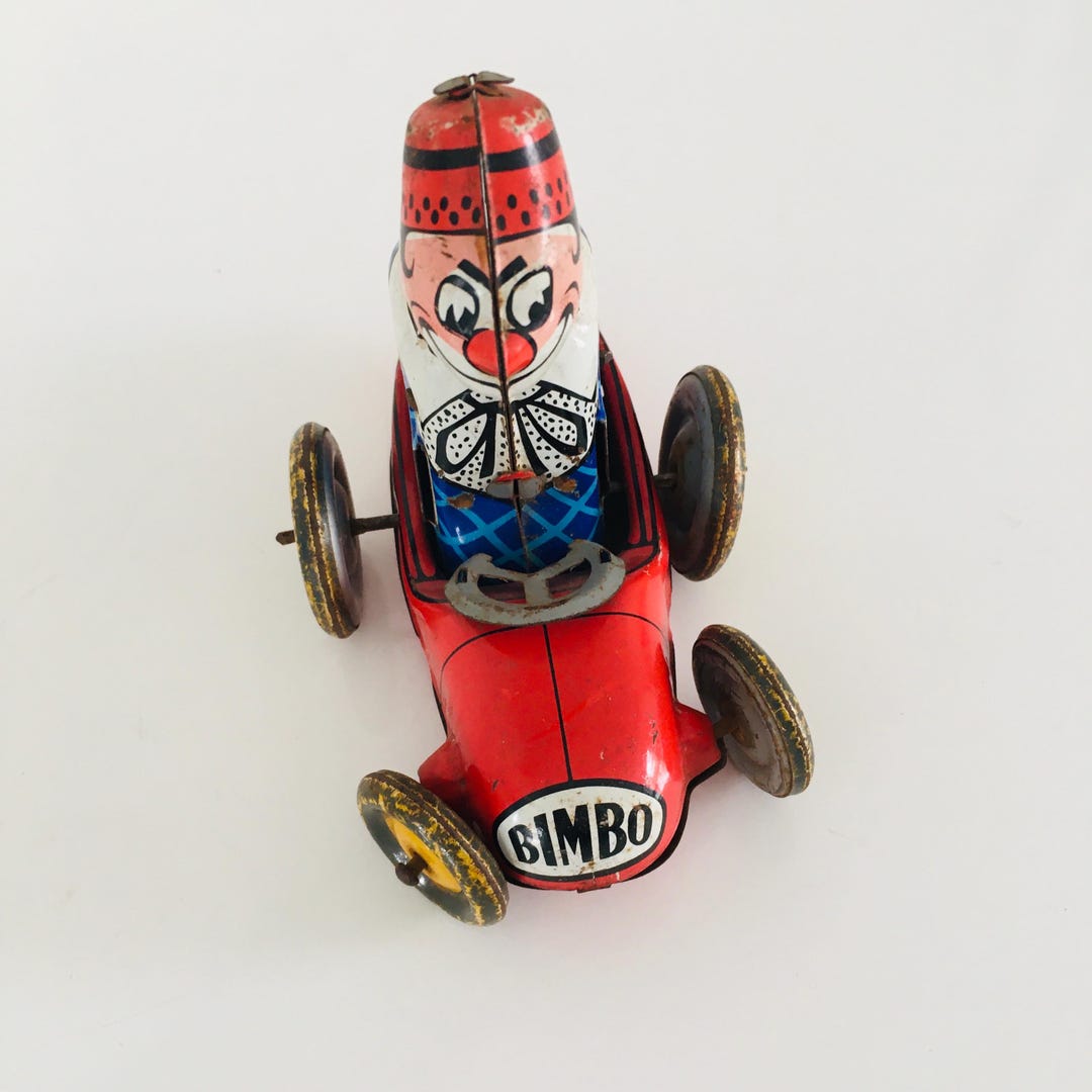 Voiture Ancienne En Tôle Joustra – Clown Bimbo, à Clé, Mécanique