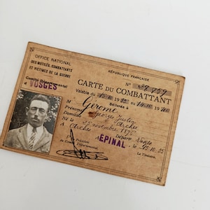 1935 Combatant's Card – WW1 Veteran – Épinal, Vosges – Official Document of the French Republic – Original Photograph