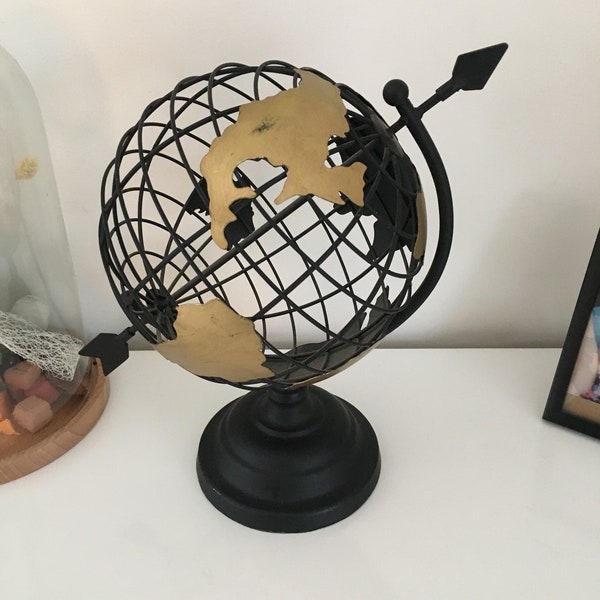 Ancien globe terrestre en métal vintage 28 cm