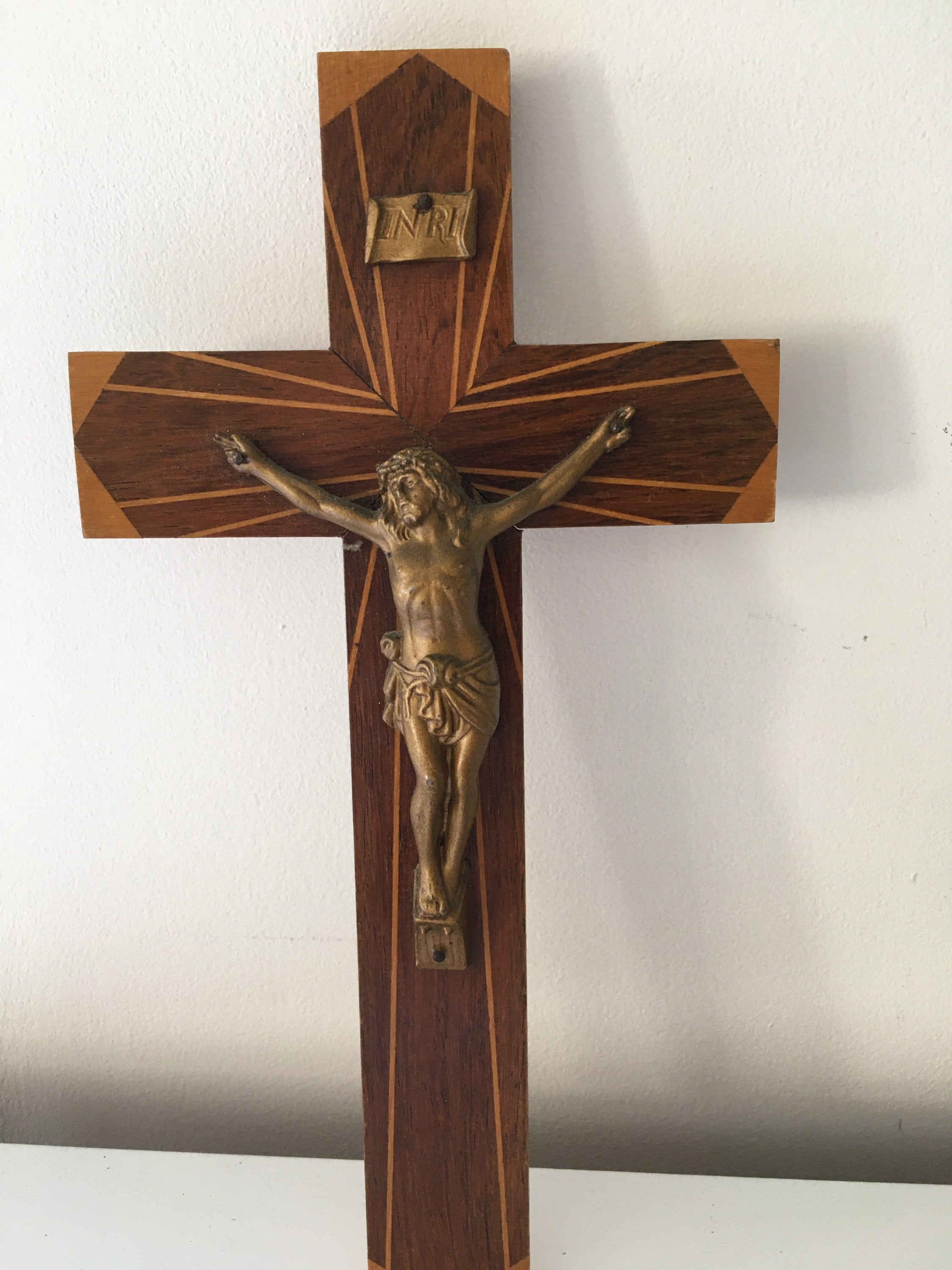 Ancien Crucifix Mural en Bois France