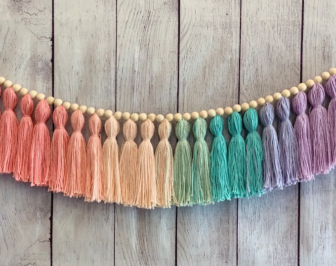 Featured listing image: Rainbow Tassel Garland | Rainbow Tassel Banner