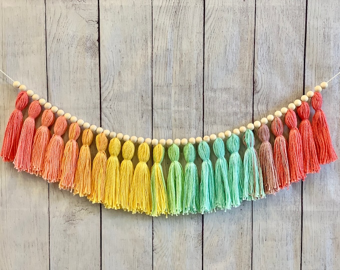 Featured listing image: Tropical Rainbow Tassel Garland | Tassel Banner