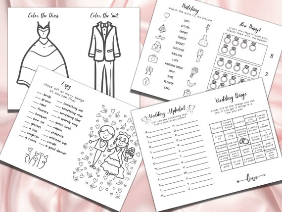 Cahier D'Activités Enfants Mariage - Lot De 10 - Jeux & Coloriages - Cadeau Invités