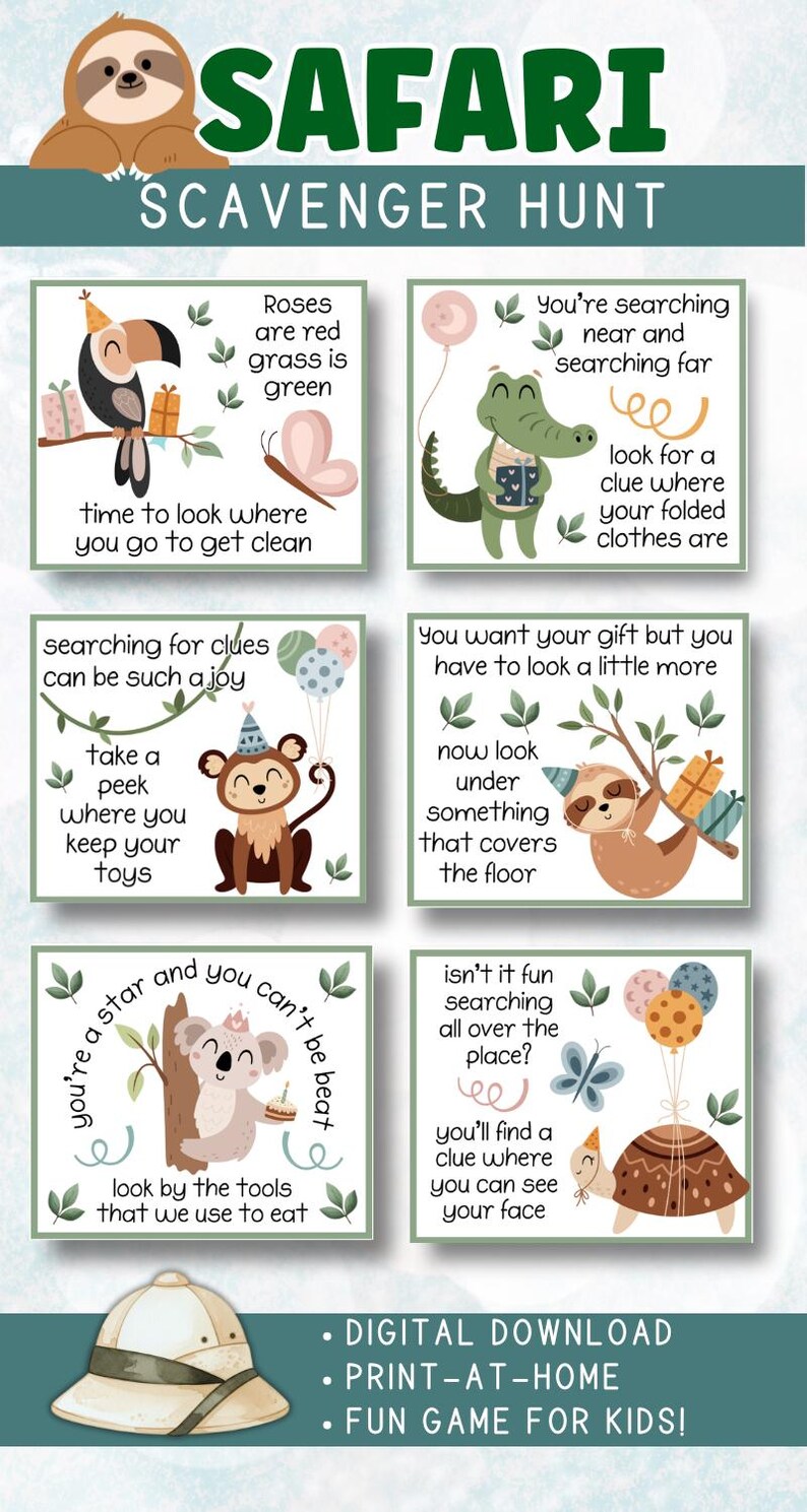 Safari Birthday Scavenger Hunt for Kids | Jungle Theme Printable ...