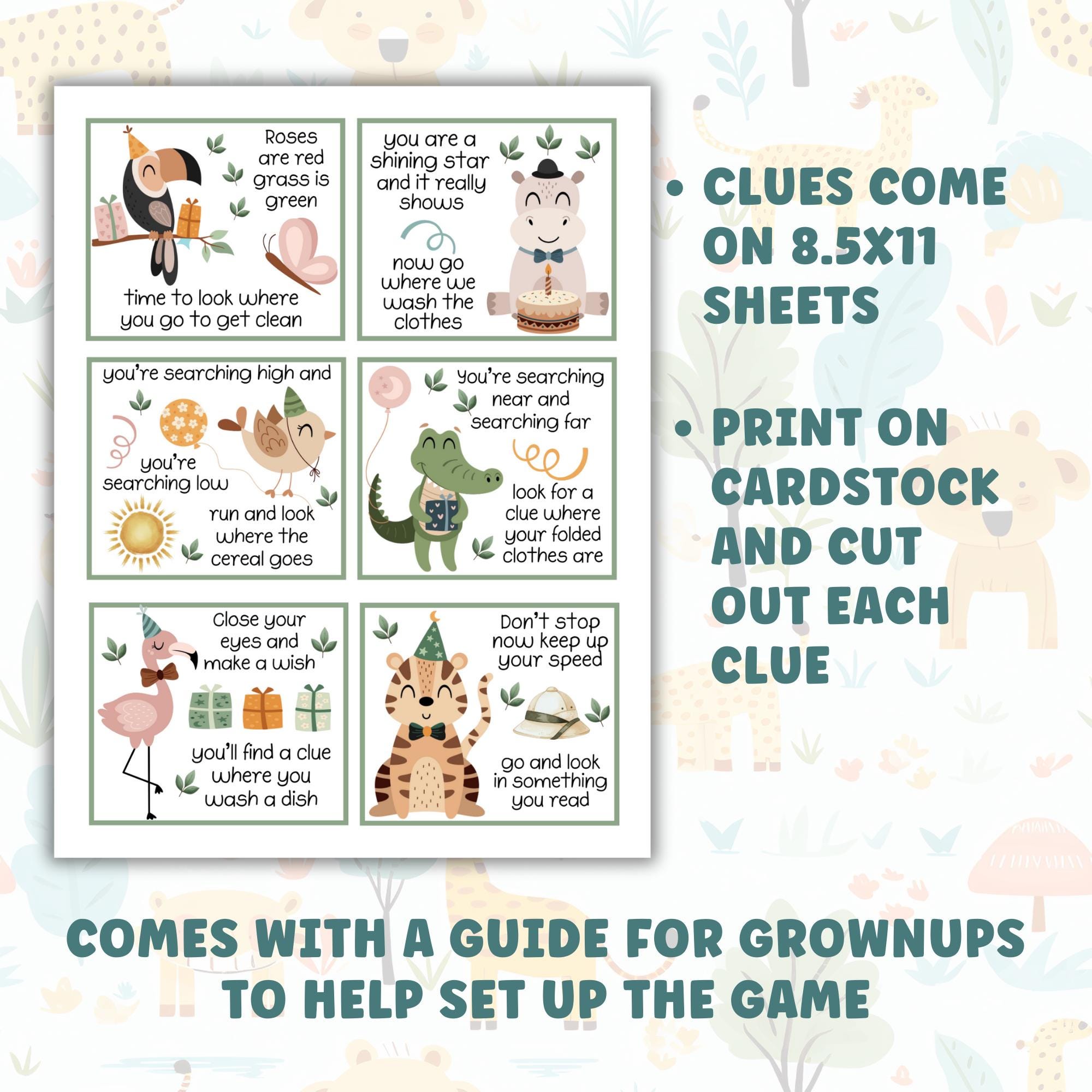 Safari Birthday Scavenger Hunt for Kids | Jungle Theme Printable ...