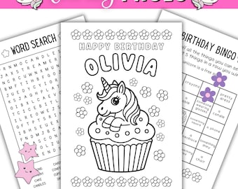 Unicorn Birthday Coloring Pages Book: Printable 25 Page Party Game Activity (Digital Download)