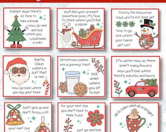 Retro Christmas Scavenger Hunt Kids Printable Treasure Hunt Christmas Clues Family Dinner Activity Christmas Game for Kids Indoor Scavenger