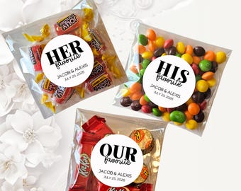 Personalized Wedding Favor Custom His Favorite Her Favorite Our Favorite Stickers and Bags Wedding Party Favors Wedding Candy Favors
