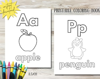 Printable Alphabet Coloring Book | Kids Coloring A-Z | Preschool and Kindergarten Activity | Homeschool Worksheets | ABC Coloring Book