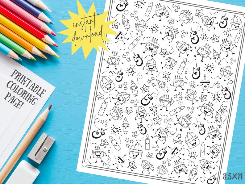 Printable Coloring Page 5 Year Old Kids Activity 5th - Etsy