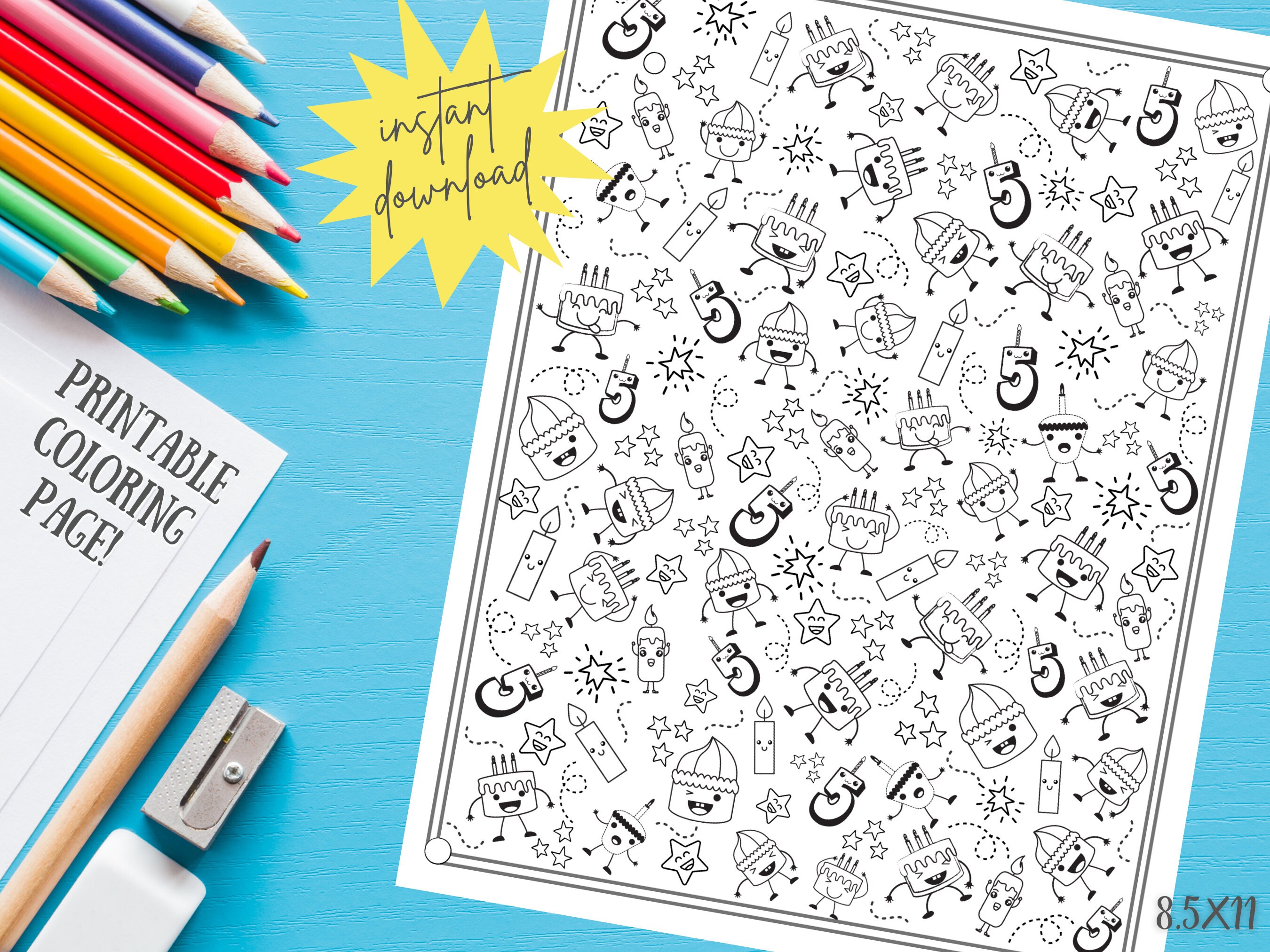 Printable Coloring Page 5 Year Old Kids Activity 5th - Etsy