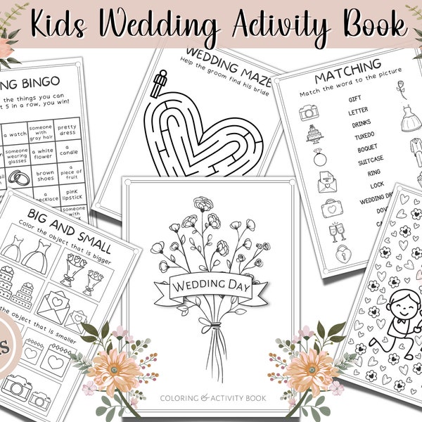 Kids Wedding Activities, Wedding Activity Book, Engagement, Digital Download, Kids Activity Reception, Printable Wedding Keepsake, Coloring