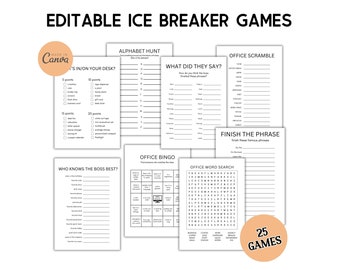 Editable Office Party Games for Work Party Ideas for Team Meeting Fun Office Games Printable Work Games Team Building Exercises Ice Breaker