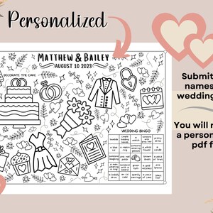 May include: A black and white printable wedding bingo card with a list of wedding-related items to check off. The card includes the text "Wedding Bingo" and the date "August 10, 2023".
