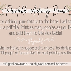 May include: Printable activity book with a floral design. The text says "Printable Activity Book" and includes instructions for printing and downloading the book.