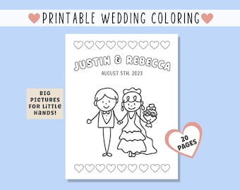Personalized Wedding Coloring Book: Toddler Activity, 20 Pages (Digital Download)