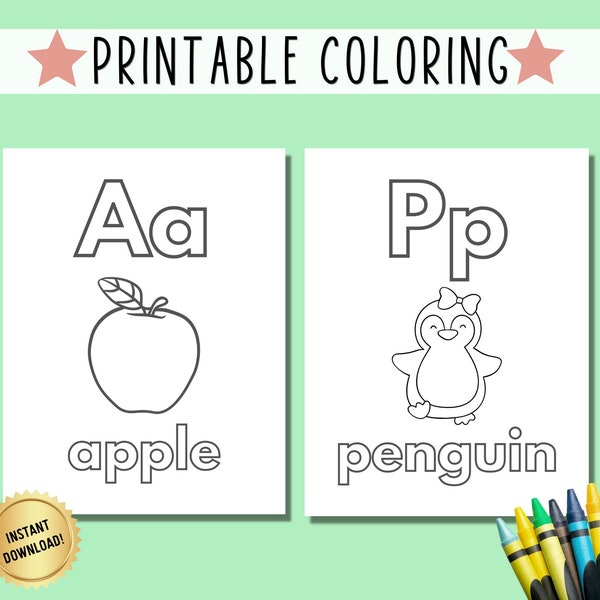26 Alphabet Coloring Pages, Kids Alphabet Coloring Pages, Kids Coloring Pages Printable, Alphabet Coloring Book Digital, Preschool Activity