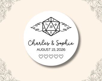 D20 DND Wedding Favor Stickers | Personalized Custom Party Candy Bags Rehearsal Dinner Dungeon Master Bulk Wedding Favors Engagement