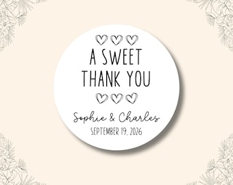 Sweet Thank You Wedding Favor Stickers | Gift Bag Party Favor Tag Labels Rehearsal Dinner Reception Bridal Shower