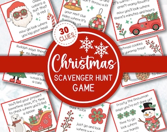 Retro Christmas Scavenger Hunt Kids Printable Treasure Hunt Christmas Clues Family Dinner Activity Christmas Game for Kids Indoor Scavenger