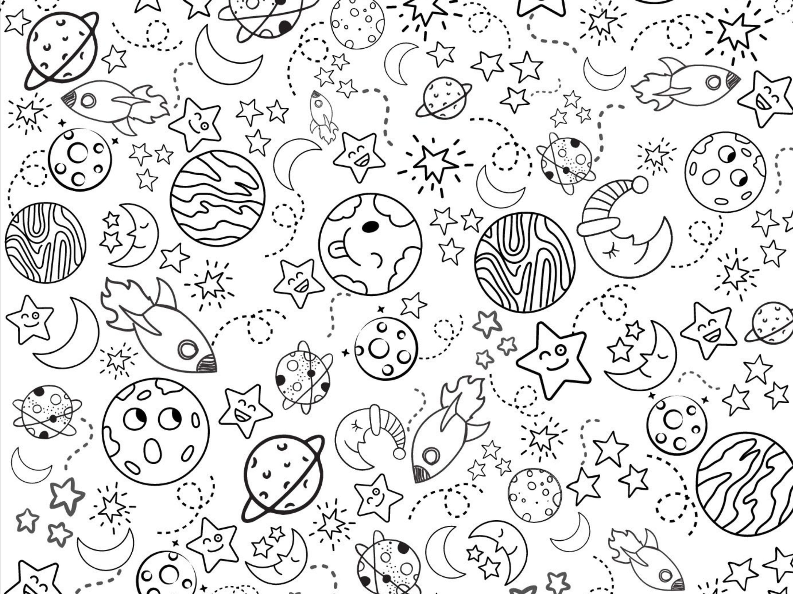 Printable Coloring Page, Space and Planets, Kawaii Doodles, Art Therapy