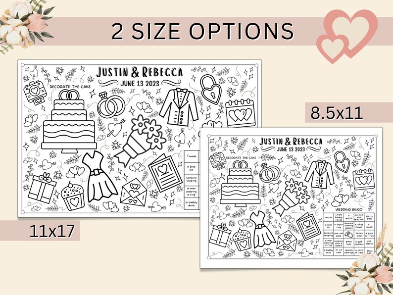 Custom Wedding Coloring Placemat: Kids' Activity (Digital Download) image 2