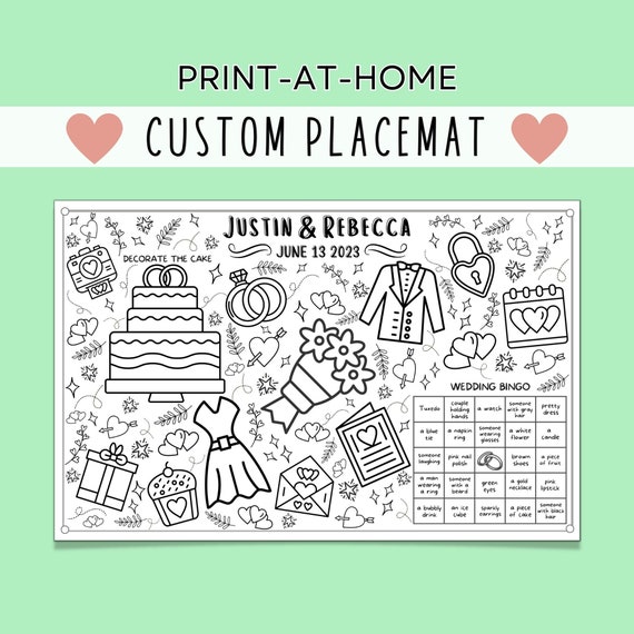 Custom Wedding Coloring Placemat: Kids' Activity (Digital Download)